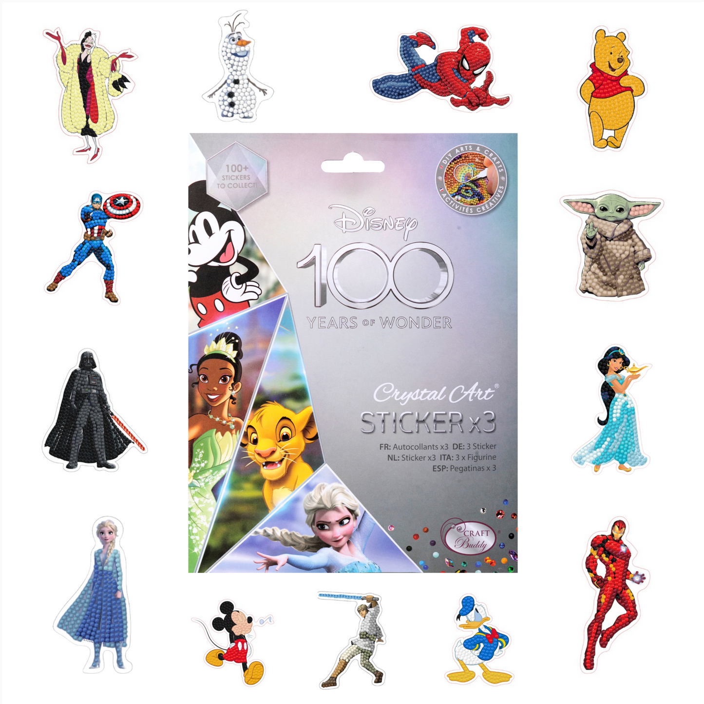 Disney D100 Crystal Art Sticker Pack, Includes 15 Stickers, 5 Sticker Pack