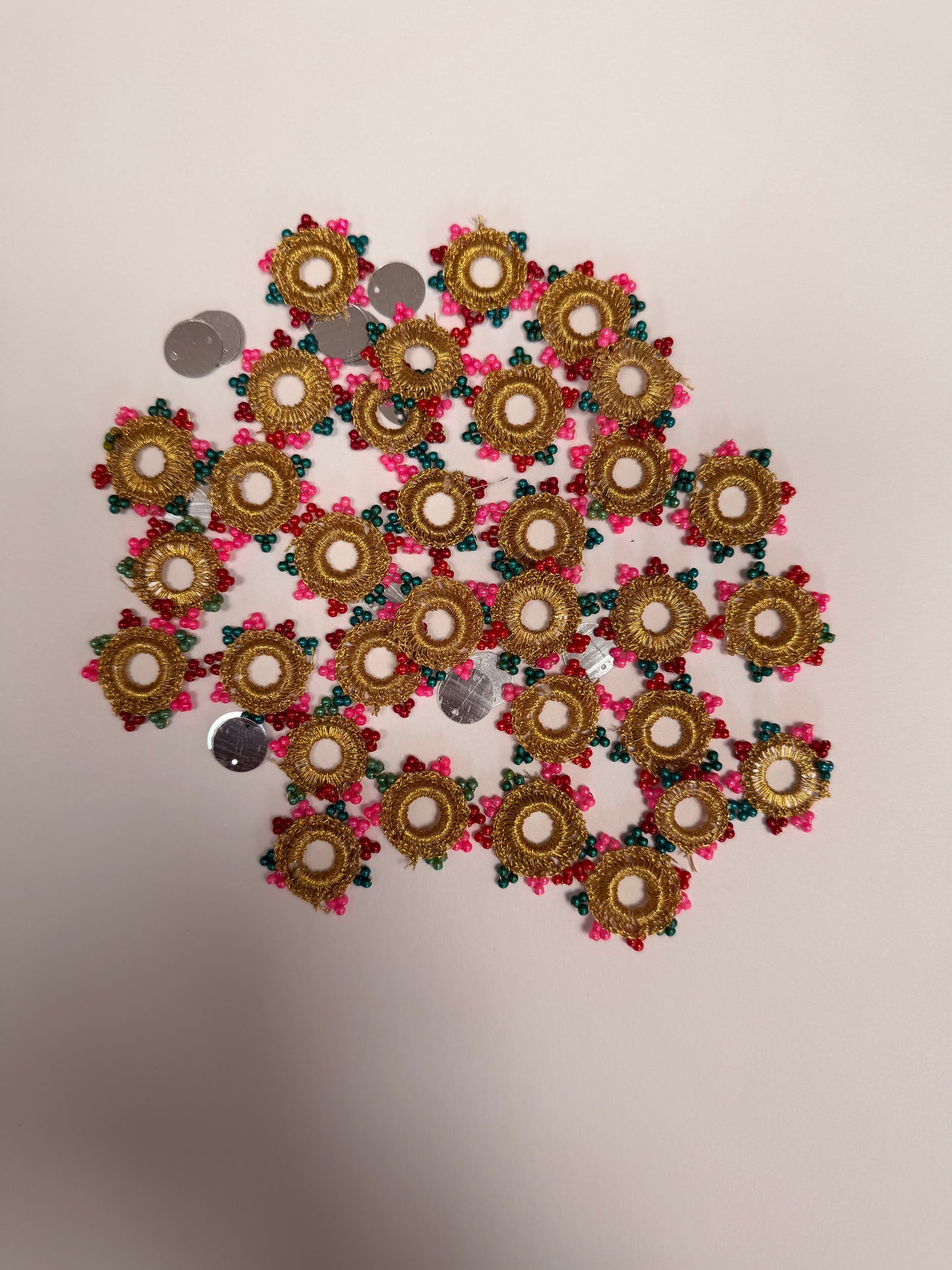 Golden Crochet Mirror Rims with Colourful Beads