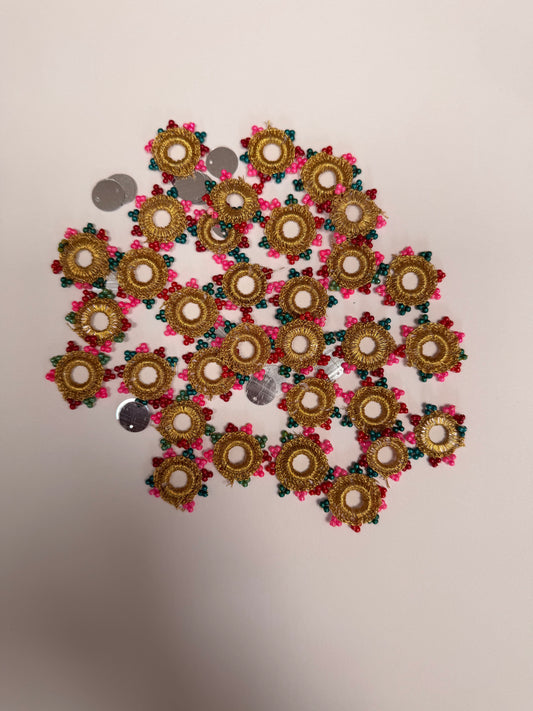 Golden Crochet Mirror Rims with Colourful Beads