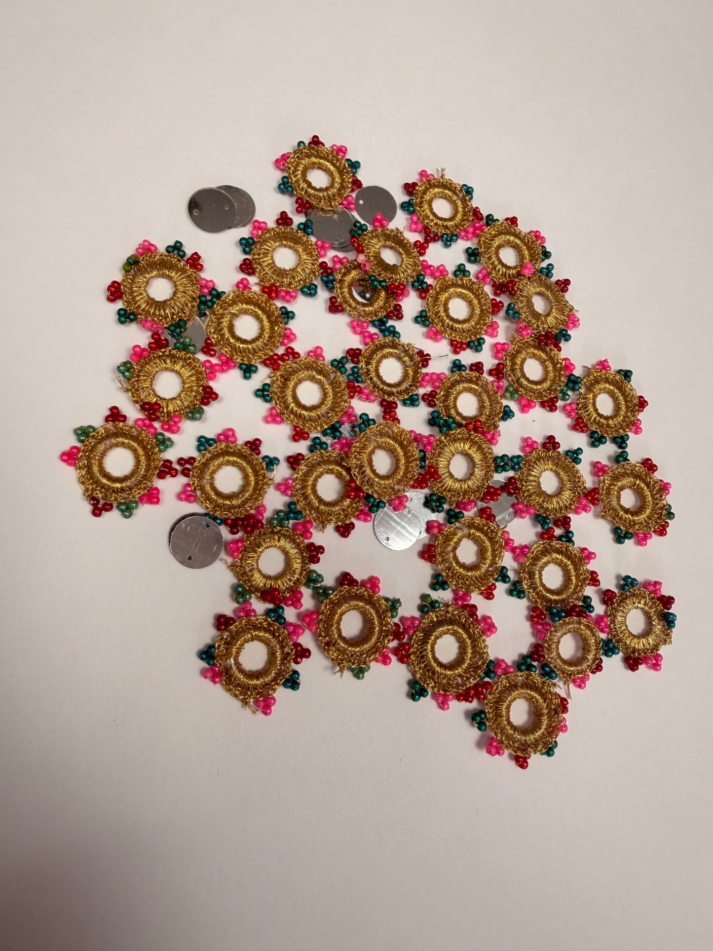 Golden Crochet Mirror Rims with Colourful Beads