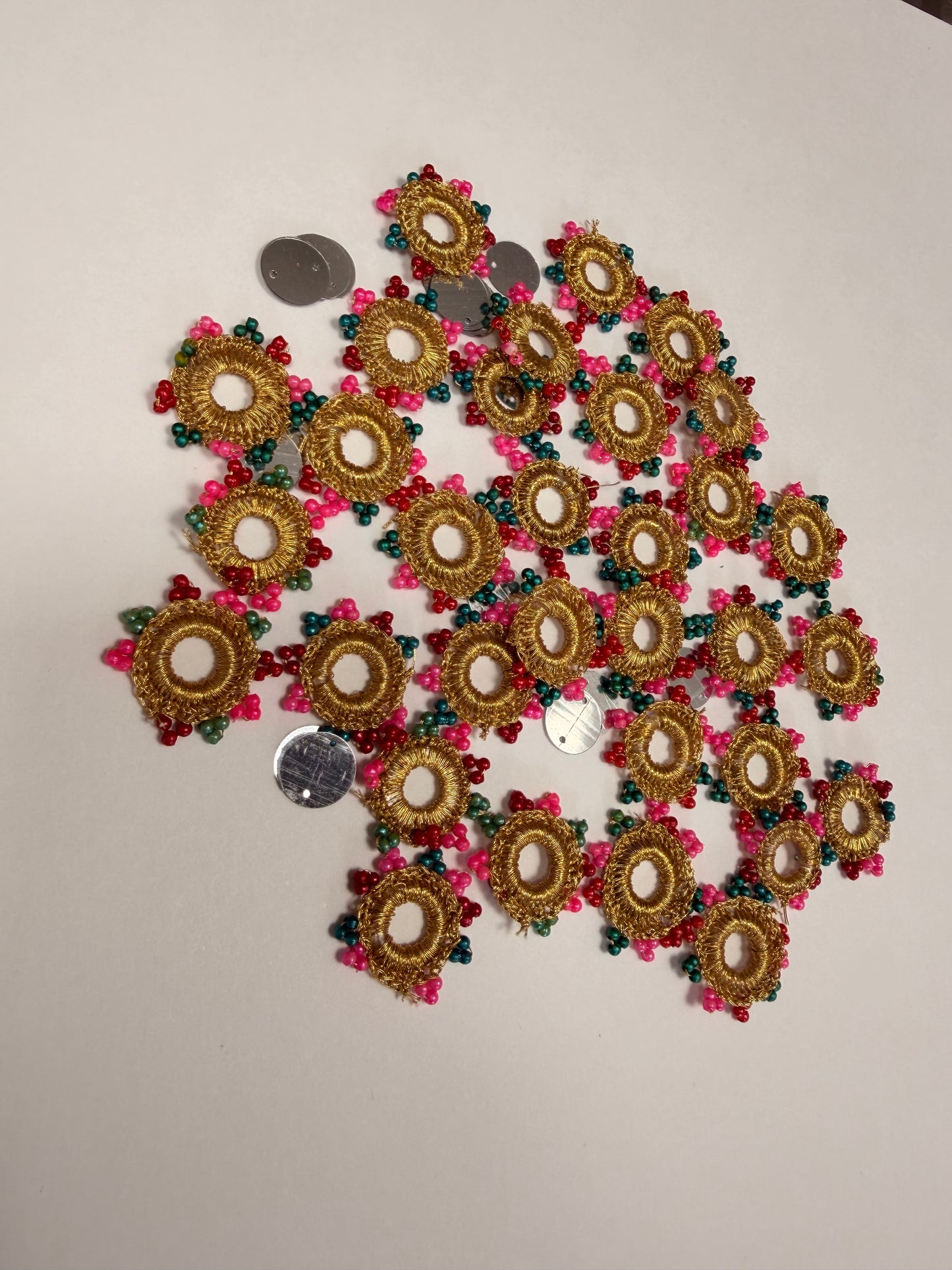 Golden Crochet Mirror Rims with Colourful Beads