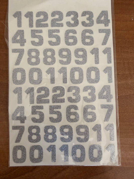 Silver Glittery Flat Numbers x3 | Number Stickers 3 pcs Include 3 Sticker Packs