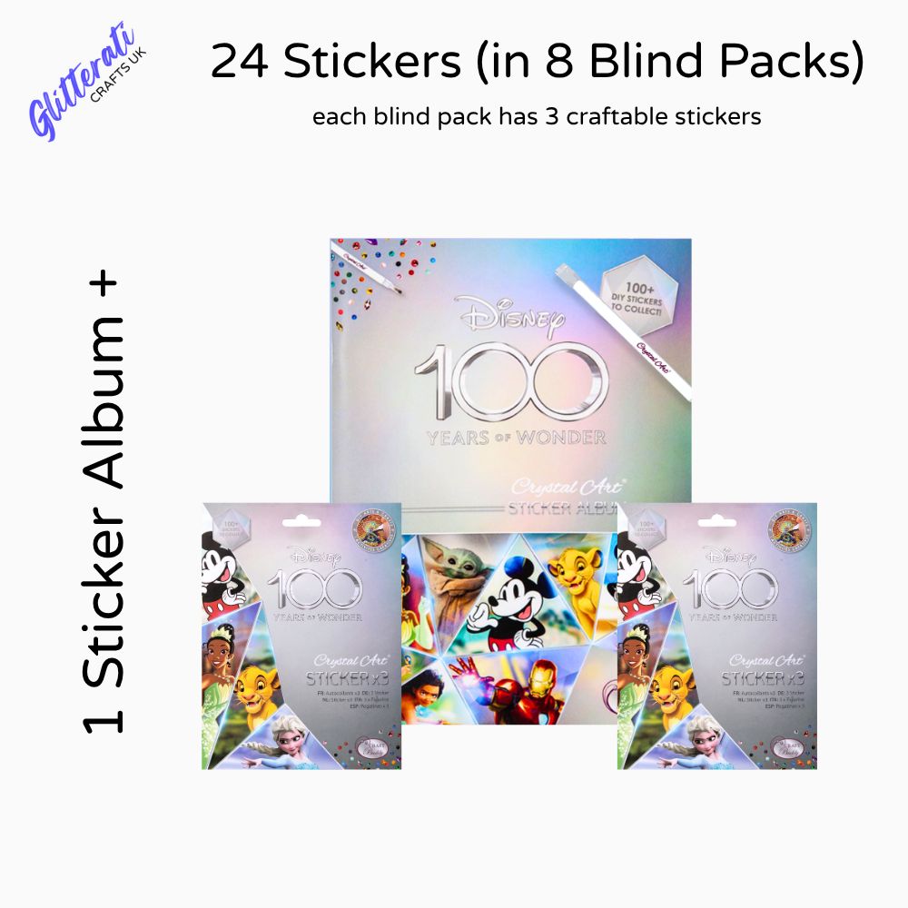 Disney D100 Crystal Art Sticker Album Kick-Starter Pack, Includes 15 Sparkling Stickers in 5 Blind Packs